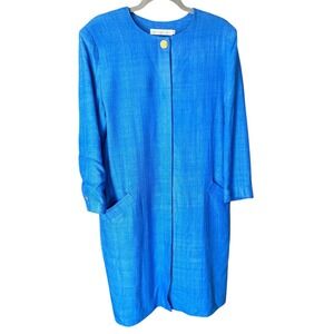 VTG Leo Narducci 12 Blue 70s Shift Rough Silk‎ Dress Lagenlook Shirt Dress Flaws